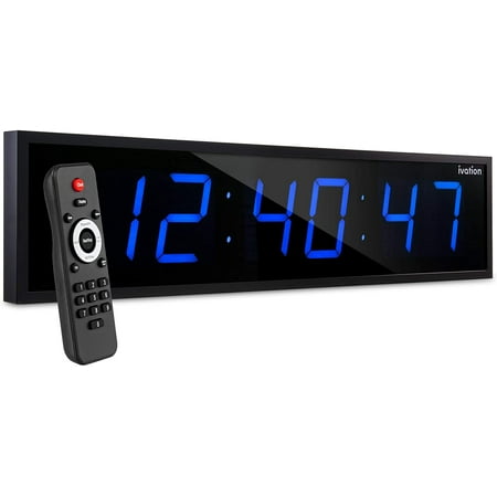 Ivation 36 in. Large Digital Wall Clock, LED Digital Clock with Timer and Alarm - Blue