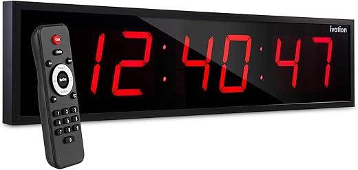 Ivation Huge 36 Inch Large Big Oversized Digital LED Clock with Stopwatch, Alarms, Countdown Timer & Temp - Shelf or Wall Mount (Red) | 6-Level Brightness, Mounting Holes & Hardware