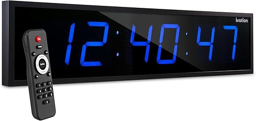 Ivation Huge 48 Inch Large Big Oversized Digital LED Clock with Stopwatch, Alarms, Countdown Timer & Temp - Shelf or Wall Mount (Blue) | 6-Level Brightness, Mounting Holes & Hardware