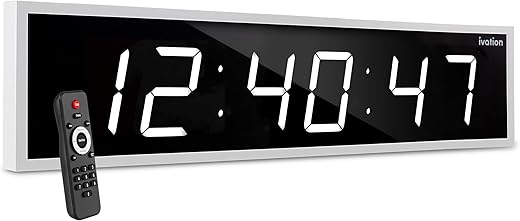 Ivation Huge 72 Inch Large Big Oversized Digital LED Clock with Stopwatch, Alarms, Countdown Timer & Temp - Shelf or Wall Mount (White) | 6-Level Brightness, Mounting Holes & Hardware