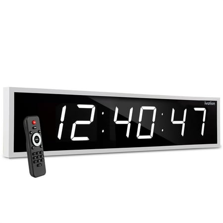 Ivation Large Digital Clock, 60 Led Wall Clock with Stopwatch, Alarms, Timer, Temp & Remote, White