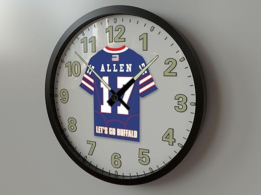 J. ALLEN 17 BUFFALO N F L FOOTBALL LEGEND JERSEY THEMED GLOW IN THE DARK WALL CLOCK (14 Inch Wall Clock)