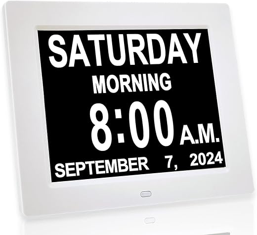 JALL 【New 2024】 Digital Calendar Alarm Day Clock - with 8" Large Screen Display, am pm, Multiple Alarms, for Impaired Vision People, The Aged Seniors, The Dementia, for Desk, Wall Mounted,