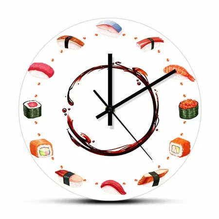 Japanese Cuisine Sushi Types rative Wall Clock For Kitchen Dinning Room Japan Resturant Nigiri Sashimi Food Art Quartz Clock