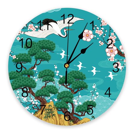 Japanese Style Crane Cherry Blossom Vintage Wall Clock Modern Design Living Room Decoration Kitchen Silent Clock Home Decor