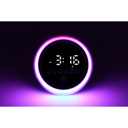 Jaspertronics™ P12 Round Digital Alarm Clock Portable Bluetooth Speaker Dimmable LED Light FM Radio with Timer Function