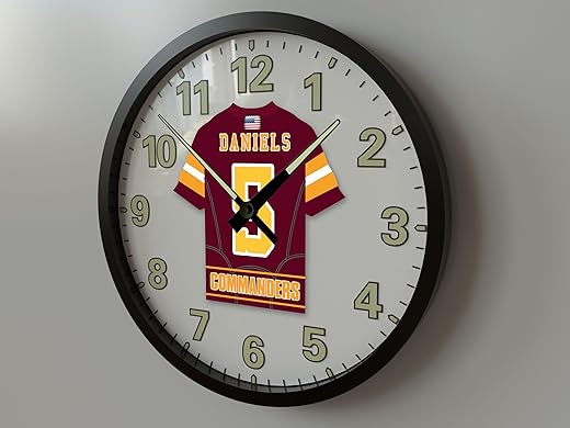 JAYDEN DANIELS WASHINGTON FOOTBALL GIFTS - COMMANDERS SUPERSTAR GLOW IN THE DARK FOURTEEN INCH WALL CLOCK!!!