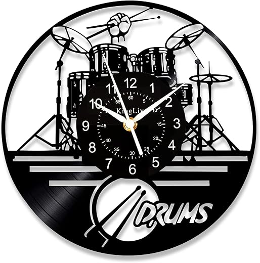 Jazz Drum Wall Clock, Musical Instruments Jazz Drum Set Clock, Music Decorative Wall Clock, Vintage Records Wall Decor Drummer Gifts, Music Party Theme