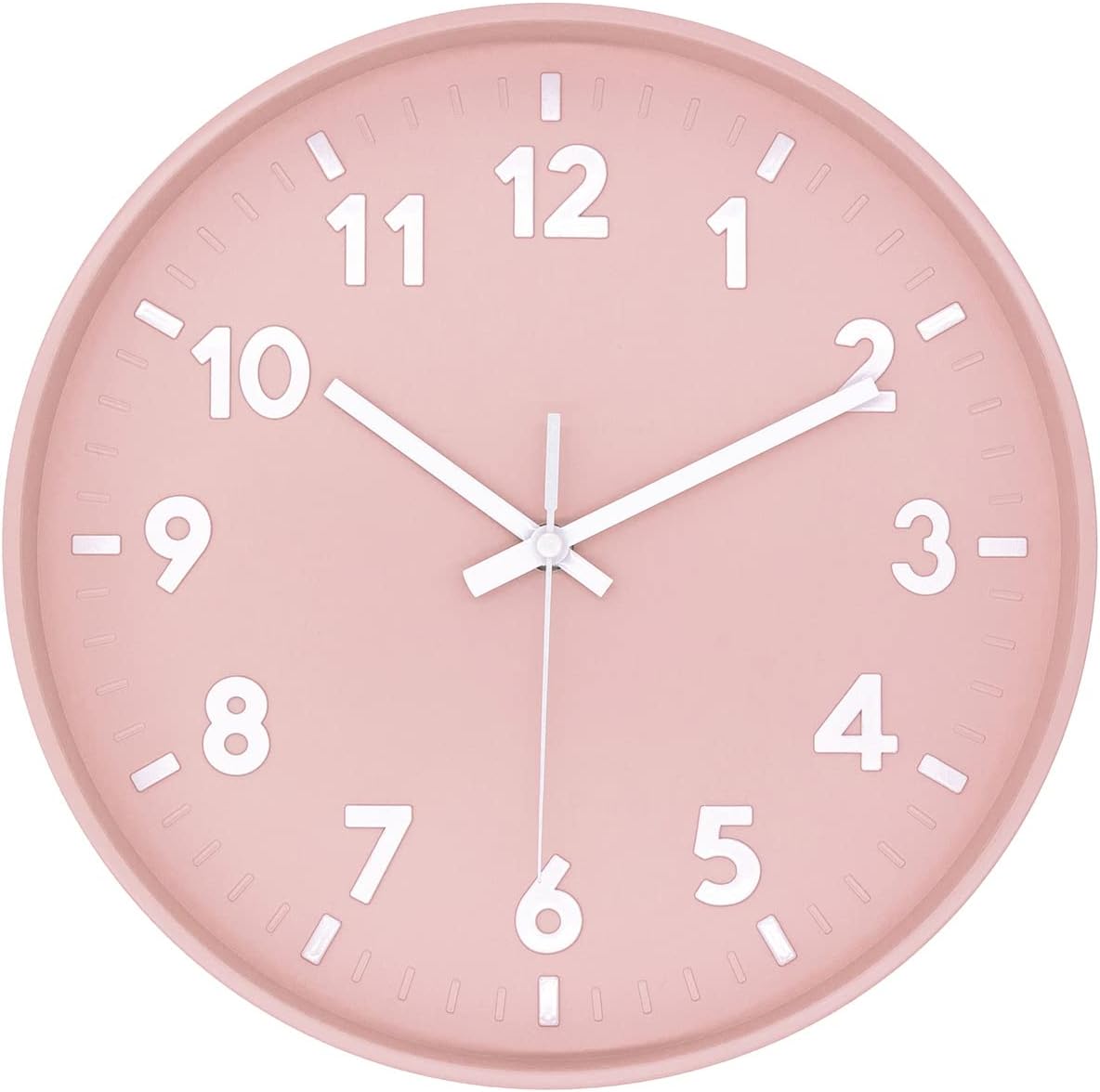 JENLYSTIME 12 Inch 3D Number Modern Wall Clock,Round Bright Colorful Dial,Non Ticking Silent Quartz Battery Operated Wall Clocks,Easy to Read Simple Style Decor Clock for Bedroom,LivingRoom(Pink)