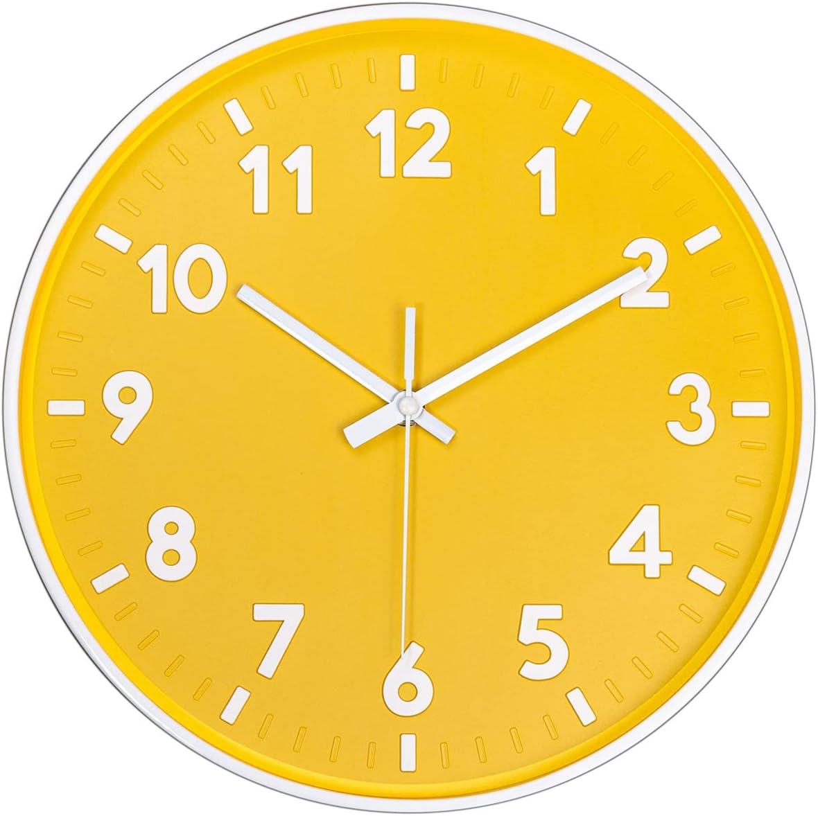 JENLYSTIME 12 Inch 3D Number Modern Wall Clock,Round Bright Colorful Dial,Non Ticking Silent Quartz Battery Operated Wall Clocks,Easy to Read Simple Style Decor Clock for Bedroom,Kitchen(Yellow)