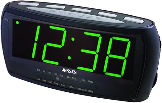 Jensen JCR-208 AM/FM Alarm Clock Radio with 1.8-Inch Green LED Display