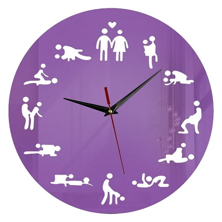 jiacuix Hanging Pendant Gift Ornaments Art Wall Clock Bachelorette Game y DIY Adult Bedroom Decorative Wall Clock Love Position Unframed Round Wall Clock, Home Decoration Purple