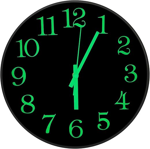 JoFomp Glow in The Dark Clock, 12 Non-Ticking Silent Luminous Wall Clock, Battery Operated Modern Quartz Clocks, Easy to Read for Home Kitchen Office Bedroom