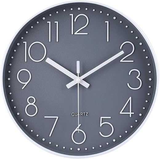 jomparis Non-Ticking Wall Clock Silent Battery Operated Round Wall Clock Modern Simple Style Decor Clock for Home/Office/School/Kitchen/Bedroom/Living Room (13.5 Inch Gray)