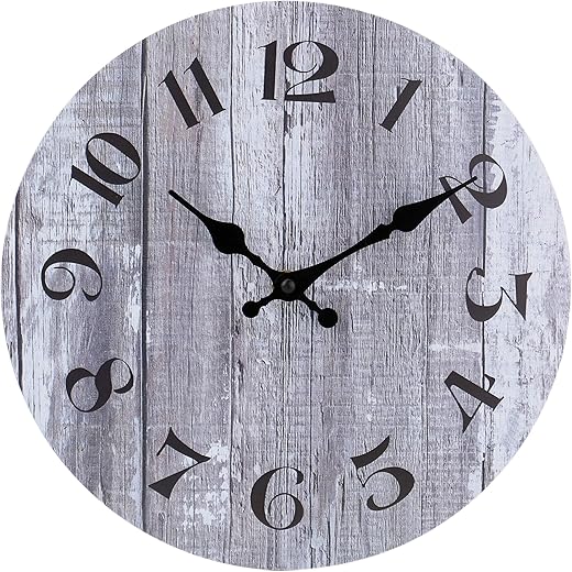 jomparis Vintage Arabic Numeral Design Rustic Country Tuscan Style Wooden Decorative Round Wall Clock (12)