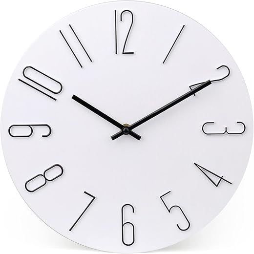 jomparis Wall Clock Silent Non-Ticking Modern Style Wooden Wall Clocks Decorative for Office Home Bedroom School (12 Inch White)