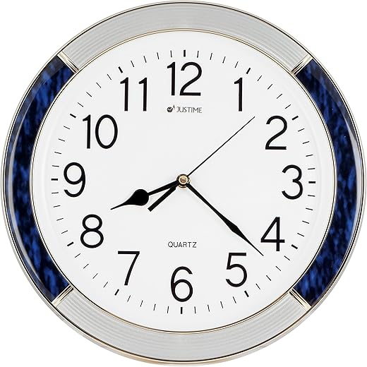 JUSTIME 14-inch Fashion Simplicity Two Tone Color Quality Wall Clock, Silent Non-Ticking Movement Home Decor (W00096 Blue Marble)