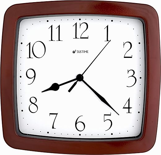 JUSTIME 8.5-inch Quality Square Water Resistant Quartz Wall Clock Water Resistant Special for Small Space, Office, Boats, RV (W40505 Burgundy)