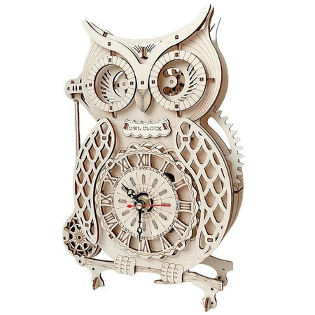 JWDX Wall Clock, Owl Wall Clock, Clearance 3D Wooden Puzzle Owl Clock Diy Home Decoration L Aser Cut Mechanical Model Stunning Gifts for Adults And Teens (Owl Clock) Beige