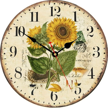 JXKJ 8-Inch Rustic Sunflower Wall Clock, Battery-Operated Decorative Clock