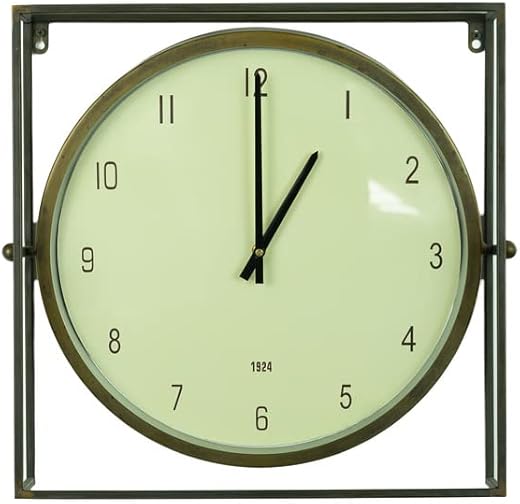 KALALOU CLA1291 Round Clock with Square Metal Frame