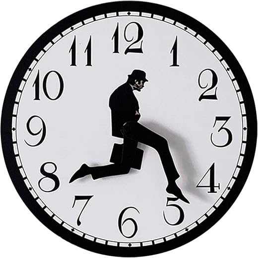 KASCLINO Silly Walk Wall Clock, Home Decor Walking Silent Wall Clock Battery Powered, Round Silent Modern Wall Clocks Wooden Craft, for Bedroom Kitchen Living Room School Gifts(Black)