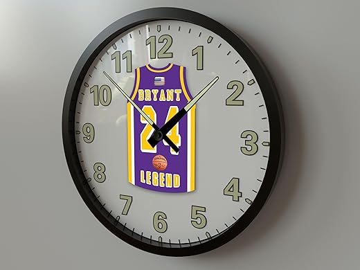 K. BRYANT 24 LOS ANGELES LAL BASKETBALL LEGEND JERSEY THEMED GLOW IN THE DARK WALL CLOCK (10 Inch Wall Clock)