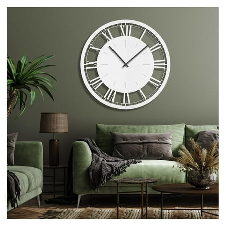 Keeomi Metal Wall Clock Decor, Industrial Numerals Wall Sculpture Round Clock Silent Battery Operated Hangings Home Decoration for Living Room, Kitchen, Bathroom, Bedroom - 30 White