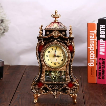 KEINXS Antique Clock Vintage European-style Table Desk Clock Wall Clock With Pendulum And Chimes for Home Decoration Red