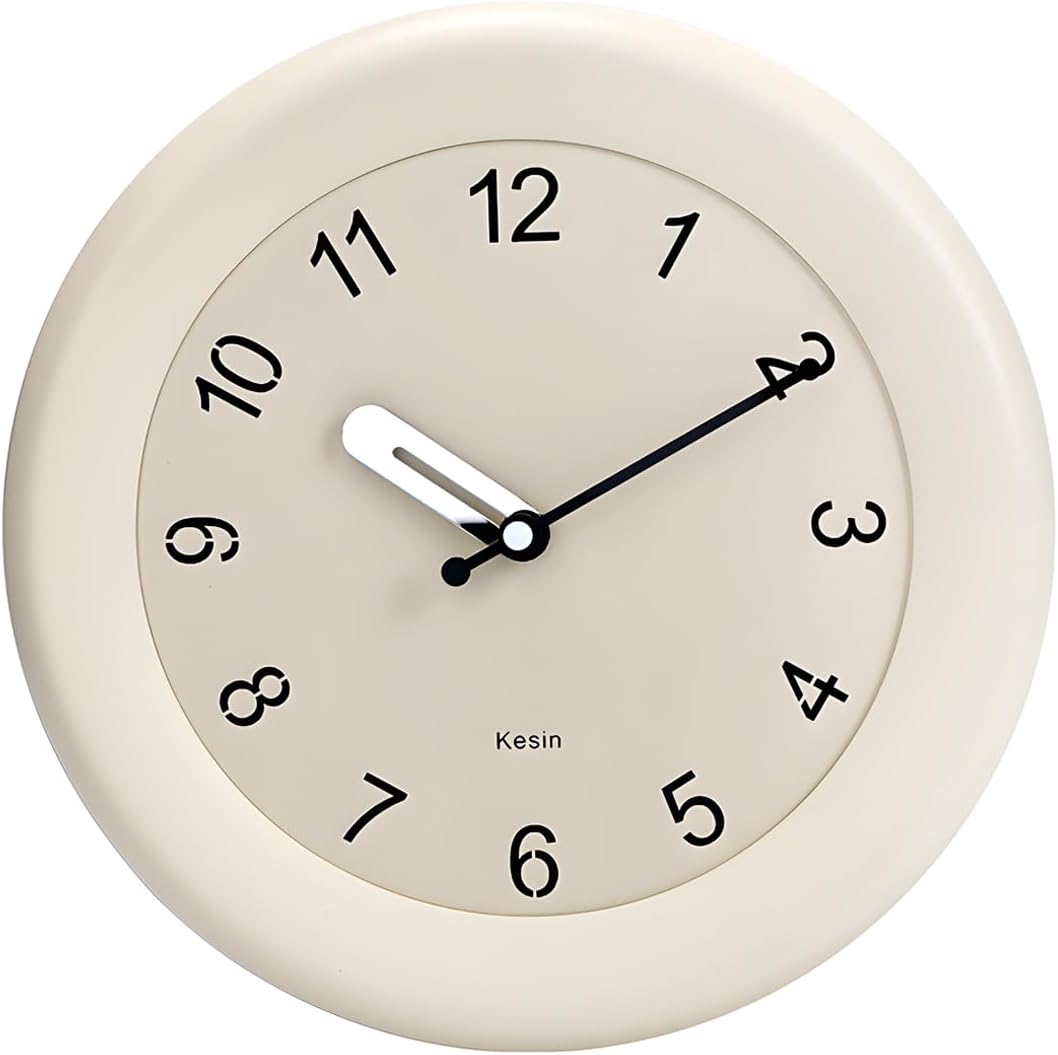 Kesin Wooden Wall Clocks 12 Inch Silent Non Ticking Wall Clocks Battery Operated - Wood White Modern Office Simple Minimalist Clocks Decorative for Kitchen, Home,Bedroom, Office, Home, Living Room