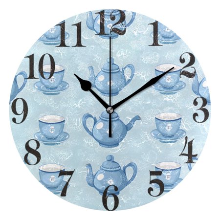 Kettle and Tea Cup Wall Clock 9.8 inch Battery Operated Clocks Non-Ticking Silent for Bedroom Office Kitchen Living Room