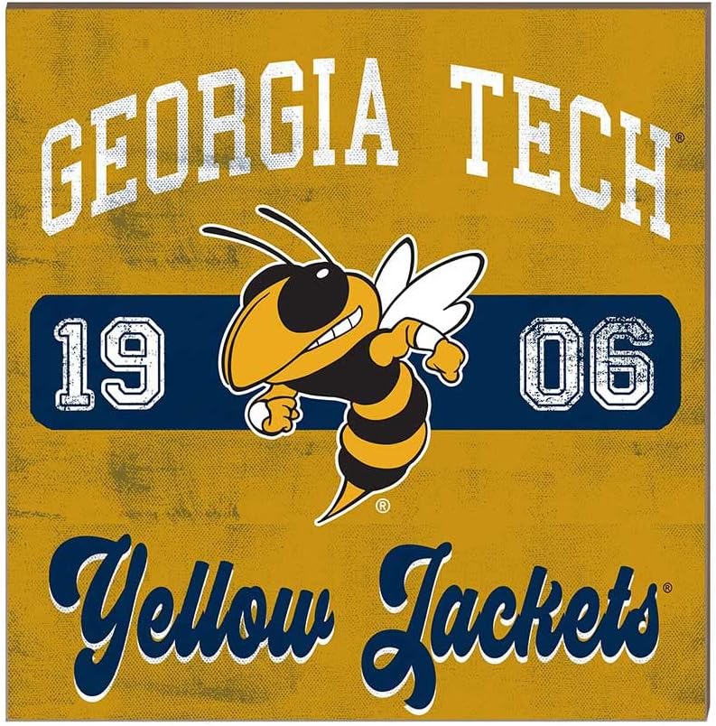 KH Sports Fan Georgia Tech Yellow Jackets 10"x10" Retro Team Mascot Sign, One Size, Multi