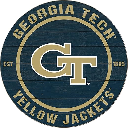 KH Sports Fan Georgia Tech Yellow Jackets Colored Circle Sign, 20x20 Inches, Yellow Jackets Decor for Dorm Room, Bedroom, Fan Cave, Living Room; Display Your Team Spirit with This Unique Georgia Tech Yellow Jackets Wall Art