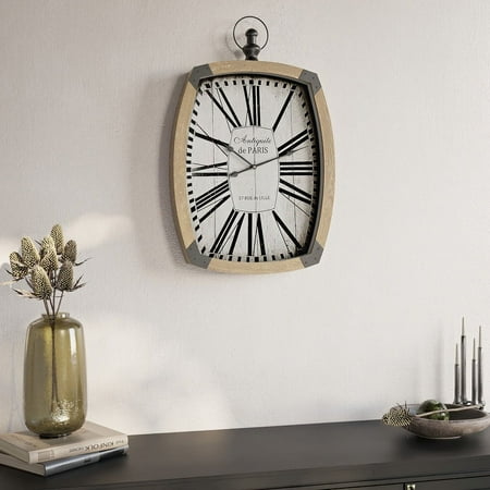 Kiara Wood Rectangle Farmhouse Style Roman Numeral Wall Clock