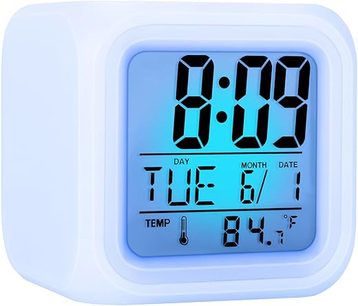 Kids Alarm Clock, Digital Alarm Clocks with Snooze, 7 Color Night Light, Alarm Clock for Kids, Wake Up Digital Clock for Room Decor (Square)