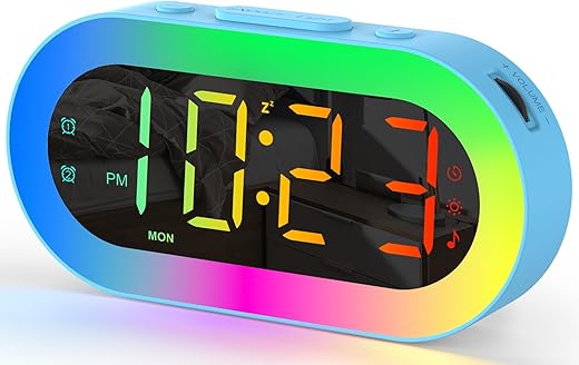 Kids Alarm Clock with Night Light for Bedroom, Color Changing Alarm Clock with USB Ports, Dimmer, Timer, Sound Machine, Customize Alarm, Small Alarm Clock for Kids Teen Boys Girls Adult, Bedside Clock