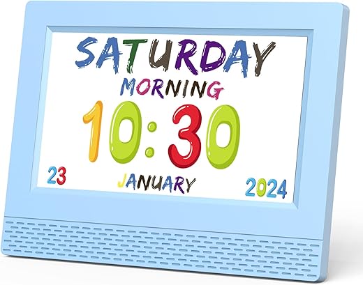 Kids Digital Alarm Clock Colorful, 7" Large LED Time Display Children's Sleep Trainer, Eye-Caring Digital Clock for Girls Boys Bedrooms Bedside, 17 Alarm Clock Settings Easy to Use Kids Birthday Gift