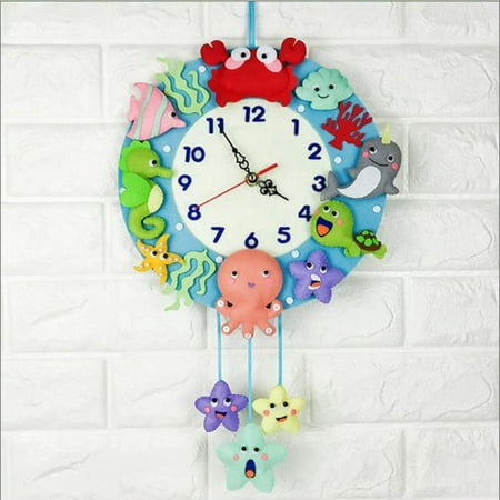 Kids Handmade Colorful Wall Clock Non-Woven, DIY Cartoon Pattern Wall Clock Educational Tool for Homeschool Nursery Classroom