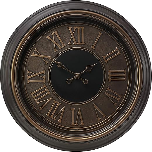 Kiera Grace Decorative Round Wall Clocks, Bronze, Black