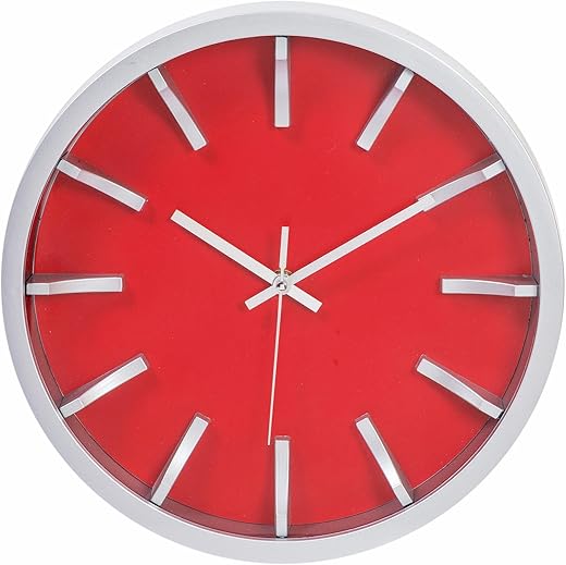 Kiera Grace Wall Clock, 12 Inch, Red Simple Modern Wall Clocks Battery Operated, Silent Non Ticking Bright Color Home Decor for Living Room, Kitchen, Bathroom