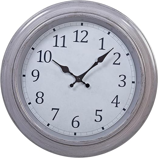 Kiera Grace Wall Clock, 16 Inch, Odessa Brushed Grey Classic Wall Clocks Battery Operated, Vintage Retro Silent Non Ticking Home Decor for Living Room, Kitchen, Bathroom