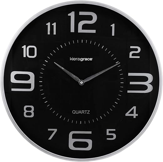 Kiera Grace Wall Clock, 18 Inch, Black Modern Classic Quartz Wall Clocks Battery Operated, Silent Non Ticking Home Decor for Living Room, Kitchen, Bathroom