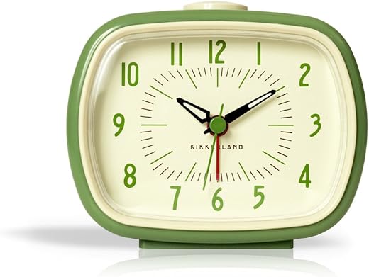 Kikkerland Battery Operated Retro Vintage Style Desktop Nightstand Bedside Office Classic Simple Alarm Clock, Beeping Alarm, Glow in Dark Hands, in Green