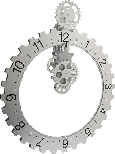 Kikkerland Big Wheel Revolving Wall Clock, Silver