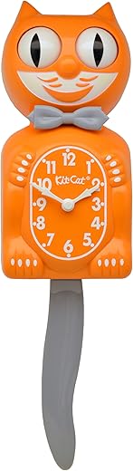 Kit Cat Klock Festive Orange Gray Bow/Tale Clock (15.5″ high)