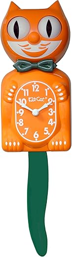 Kit Cat Klock Festive Orange Green Tie and Green Tail Clock