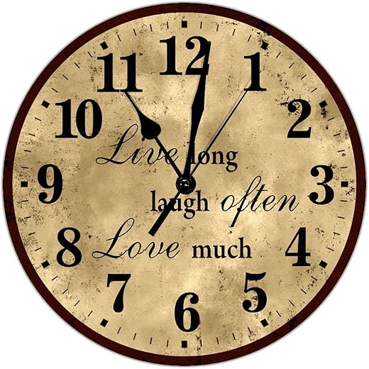 Kitchen Clock Live Laugh Love Clocks Battery Operated Silent Non-Ticking Wooden Wall Clocks 15 inch Retro Brown Wall Clock for Bathroom Classroom Modern Round Clock