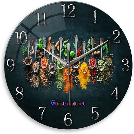 Kitchen Wall Clock Battery Operated - 12 Inches Round Decorative Clocks for Walls - Glass Wall Clock for Living Room Bedroom Office Wall Decor Dining Room