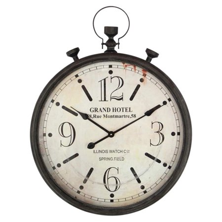 KOUROUU Large Pocket Watch Metal Wall Clock with Antique Frame for Home, Kitchen, Living Room, Oversized Wall Clock with Handle, Silent Non-Ticking,Distressed Black 23.5 x 30