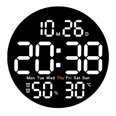 KQJQS Round Wall Clock Multifunctional Remote Control Digital Electronic Clock for Living Room Silent Clock with Colorful Screen Display